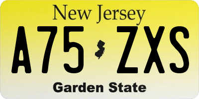 NJ license plate A75ZXS