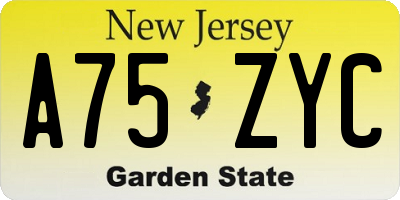 NJ license plate A75ZYC