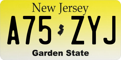 NJ license plate A75ZYJ