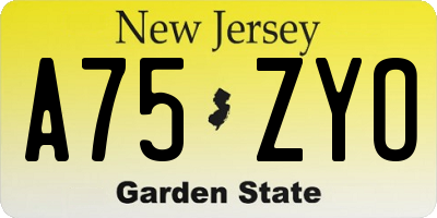 NJ license plate A75ZYO