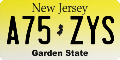 NJ license plate A75ZYS