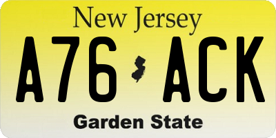 NJ license plate A76ACK