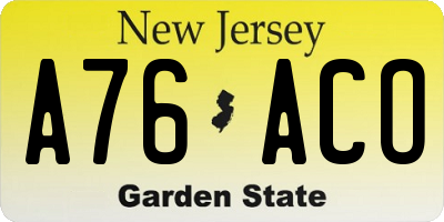 NJ license plate A76ACO