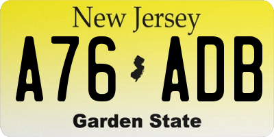NJ license plate A76ADB