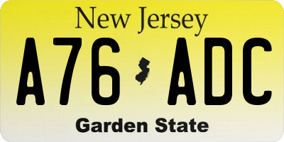 NJ license plate A76ADC