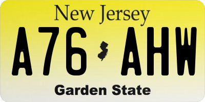 NJ license plate A76AHW
