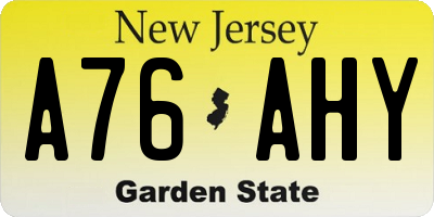 NJ license plate A76AHY