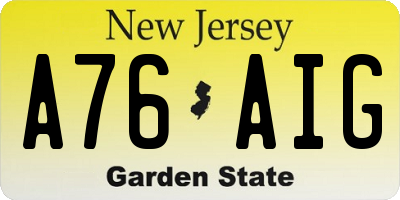 NJ license plate A76AIG