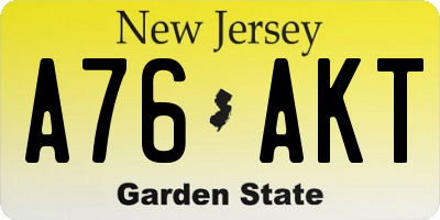 NJ license plate A76AKT