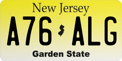 NJ license plate A76ALG