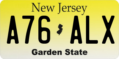 NJ license plate A76ALX