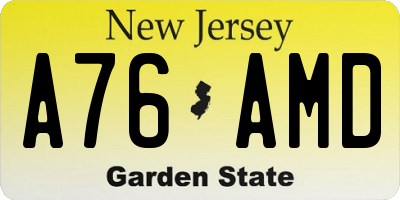 NJ license plate A76AMD