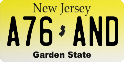 NJ license plate A76AND