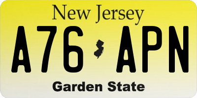 NJ license plate A76APN
