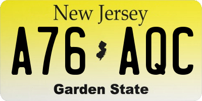 NJ license plate A76AQC
