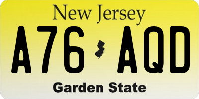NJ license plate A76AQD