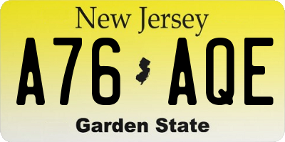 NJ license plate A76AQE