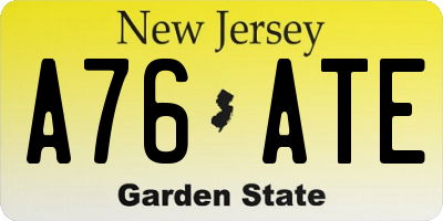 NJ license plate A76ATE