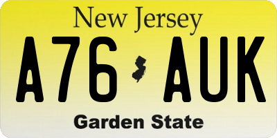 NJ license plate A76AUK