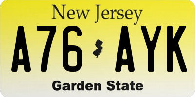 NJ license plate A76AYK