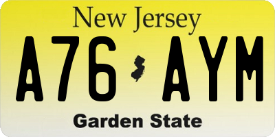 NJ license plate A76AYM
