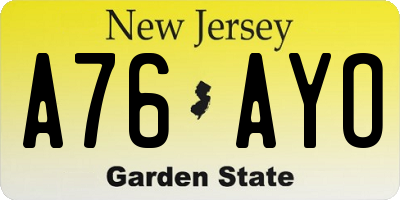 NJ license plate A76AYO