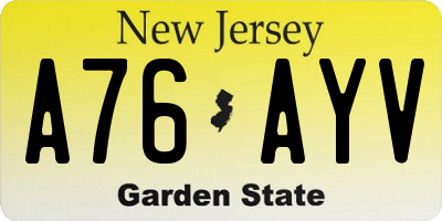 NJ license plate A76AYV