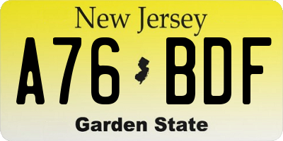 NJ license plate A76BDF