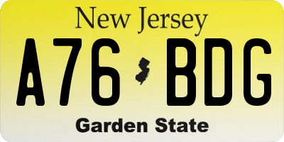 NJ license plate A76BDG