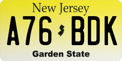 NJ license plate A76BDK