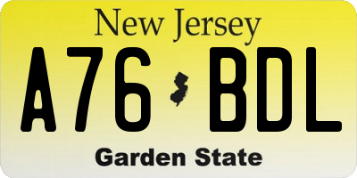 NJ license plate A76BDL