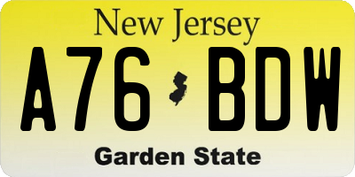 NJ license plate A76BDW