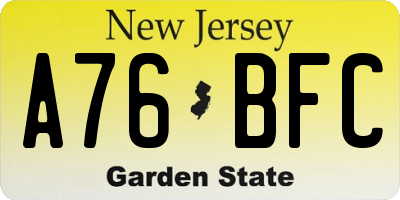NJ license plate A76BFC