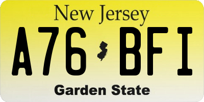 NJ license plate A76BFI