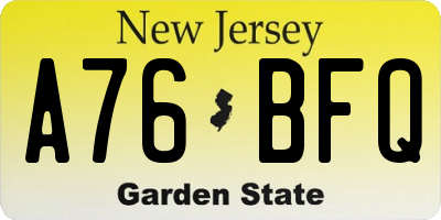 NJ license plate A76BFQ