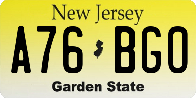 NJ license plate A76BGO