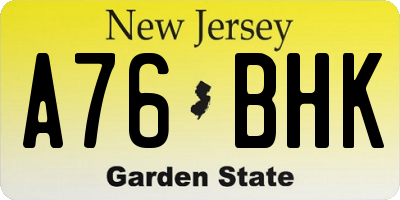 NJ license plate A76BHK