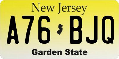 NJ license plate A76BJQ