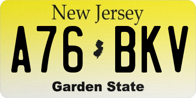 NJ license plate A76BKV