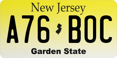 NJ license plate A76BOC