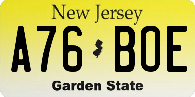 NJ license plate A76BOE