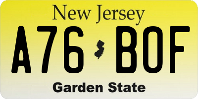 NJ license plate A76BOF