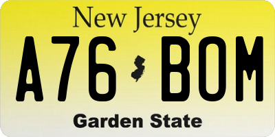NJ license plate A76BOM
