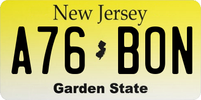 NJ license plate A76BON