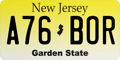 NJ license plate A76BOR