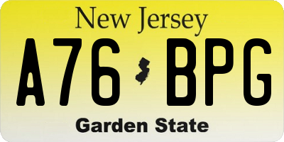 NJ license plate A76BPG
