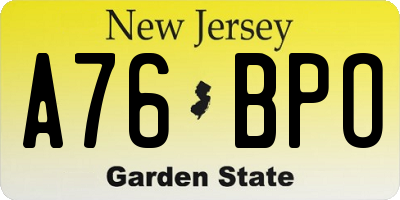 NJ license plate A76BPO