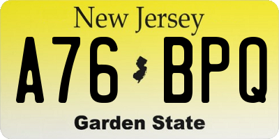 NJ license plate A76BPQ