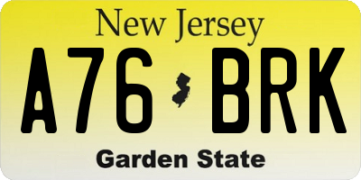NJ license plate A76BRK
