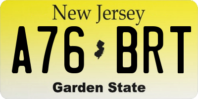 NJ license plate A76BRT
